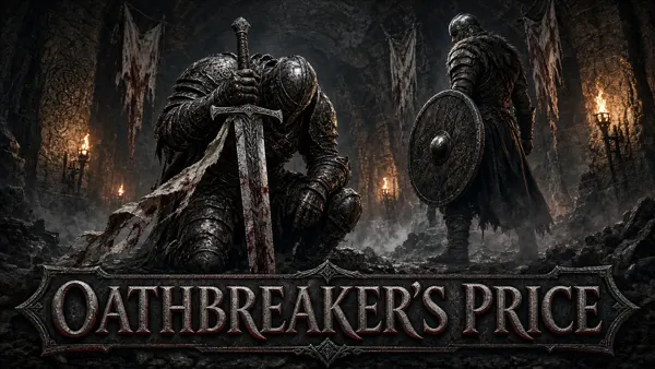 Cover art for Oathbreaker's Price, a Skyrim mod: nine pilgrims died because one knight ran