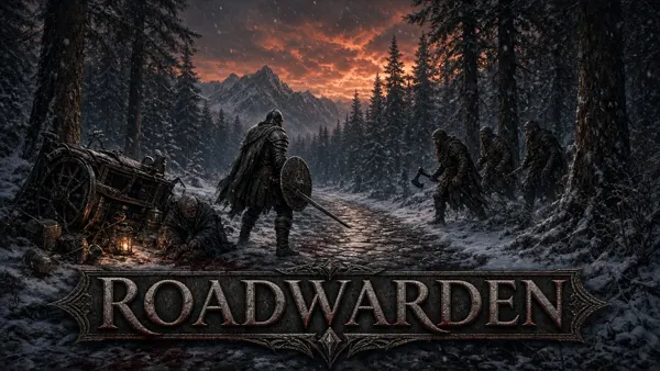 Cover art for Roadwarden, a Skyrim mod: rare level-scaled road encounters